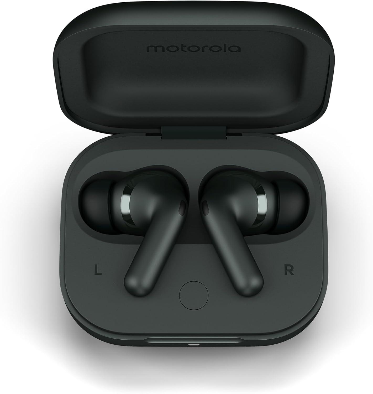 imageMotorola Moto Buds Headphones with Sound by Bose Dual Dynamic Drivers and Optimal Resolution Sound Dolby Head Tracking and Dolby Atmos Dynamic Active Noise Cancellation  Black