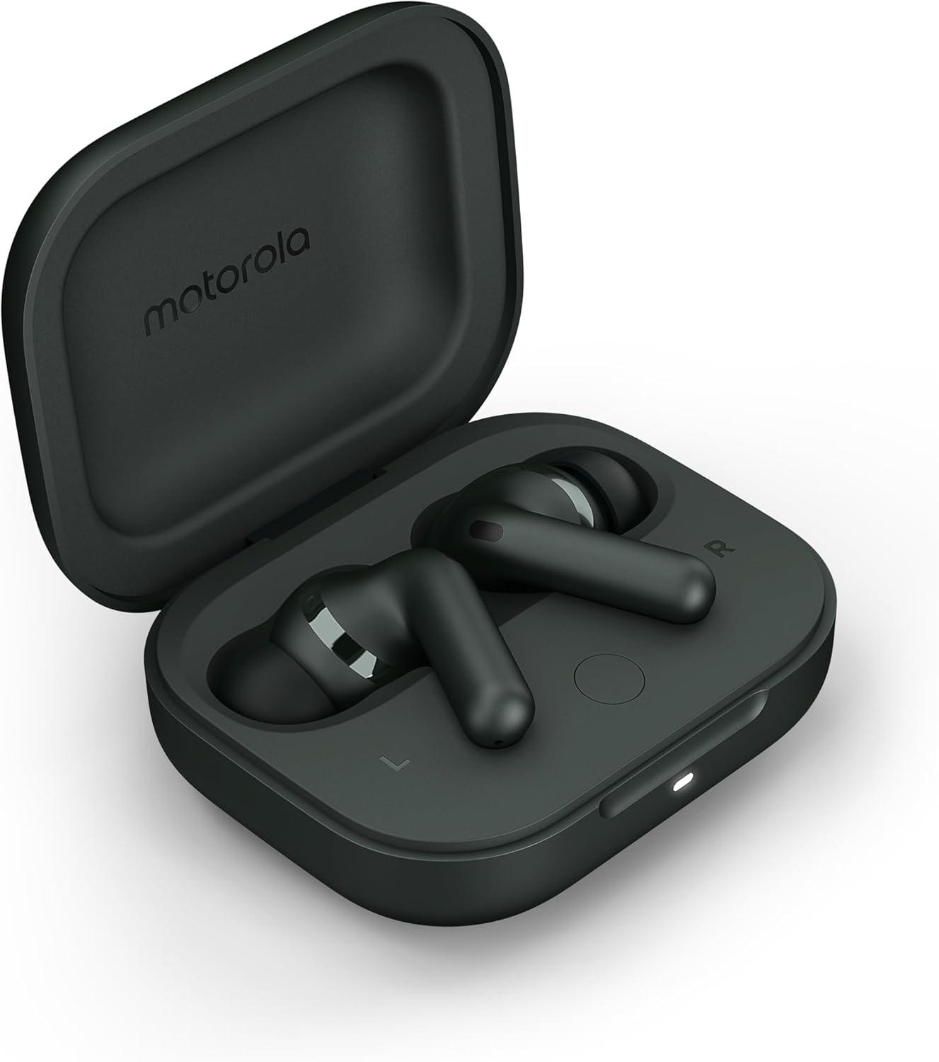 imageMotorola Moto Buds Headphones with Sound by Bose Dual Dynamic Drivers and Optimal Resolution Sound Dolby Head Tracking and Dolby Atmos Dynamic Active Noise Cancellation  Black